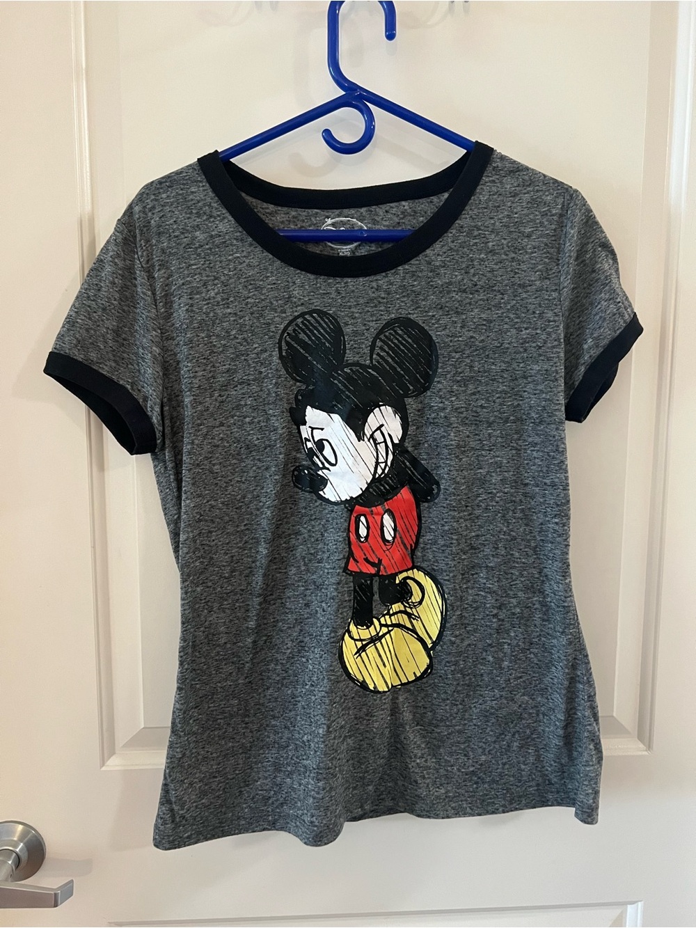 Disney Grey Ringer Tee with Mickey Mouse Sketch Graphic XL Disneyland